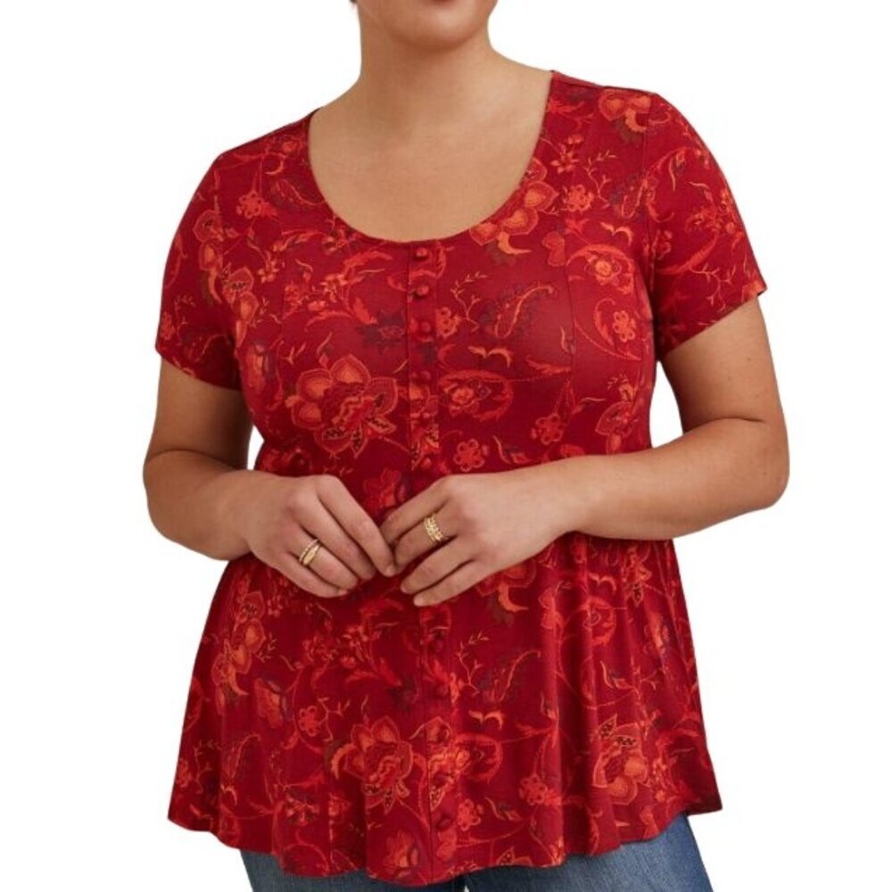 New Torrid Super Soft Button-Front Seamed Top Women's Size M/L Red Paisley NWT - Picture 1 of 11